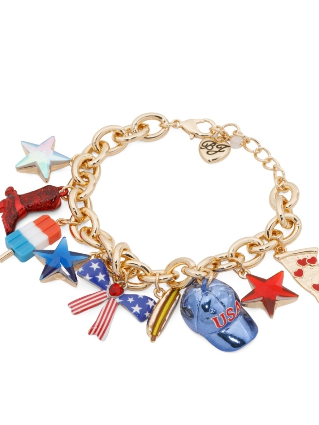 Betsey Johnson Gold-Plated Red/Blue Americana Patriotic Charm Bracelet